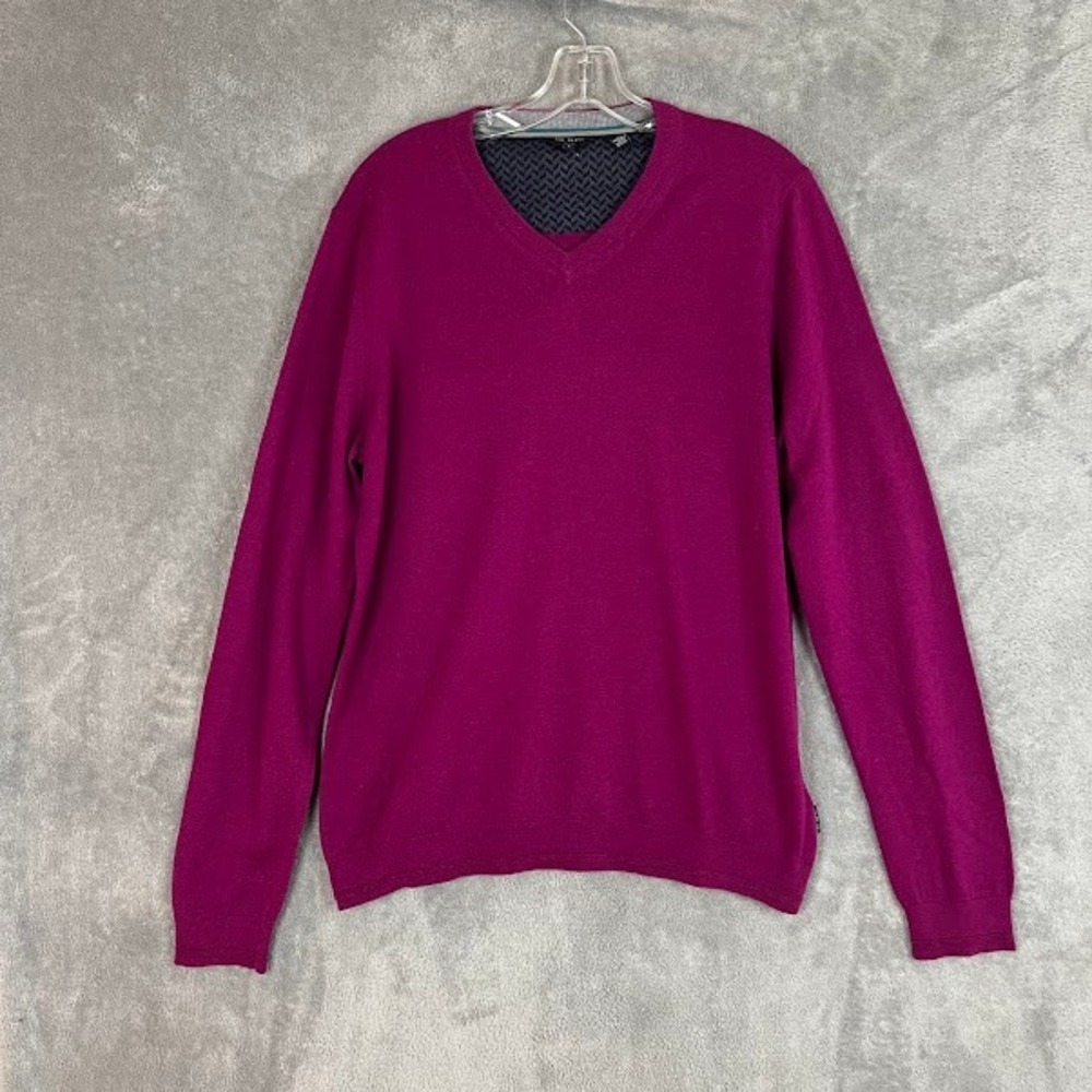 Ted Baker V Neck Sweater Womens 4 Purple Silk Cashmere Career Preppy